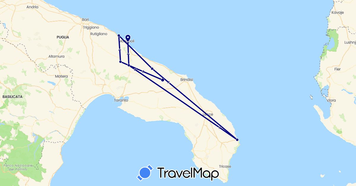 TravelMap itinerary: driving in Italy (Europe)